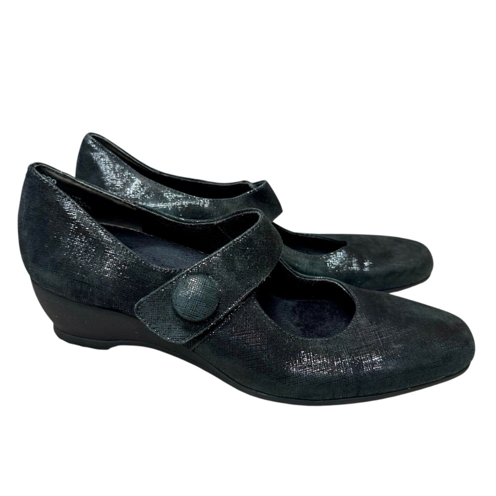 Munro Shoes Jenna Mary Jane Black Leather Wedge Women’s ***9 Narrow***